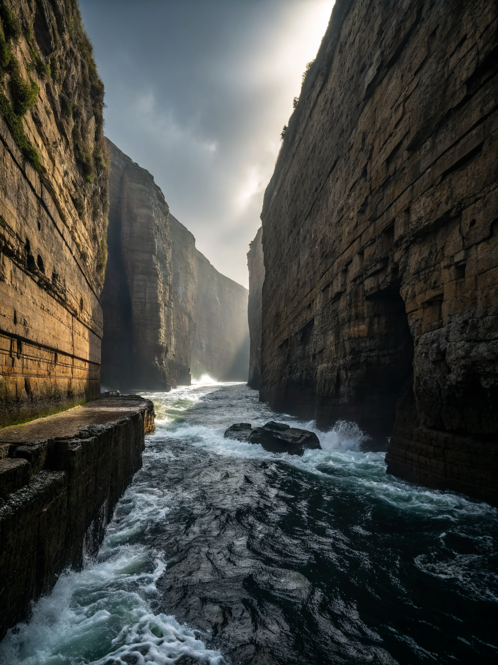 Cliffside Channel Poster — Mysterious Ocean Passage Art Print