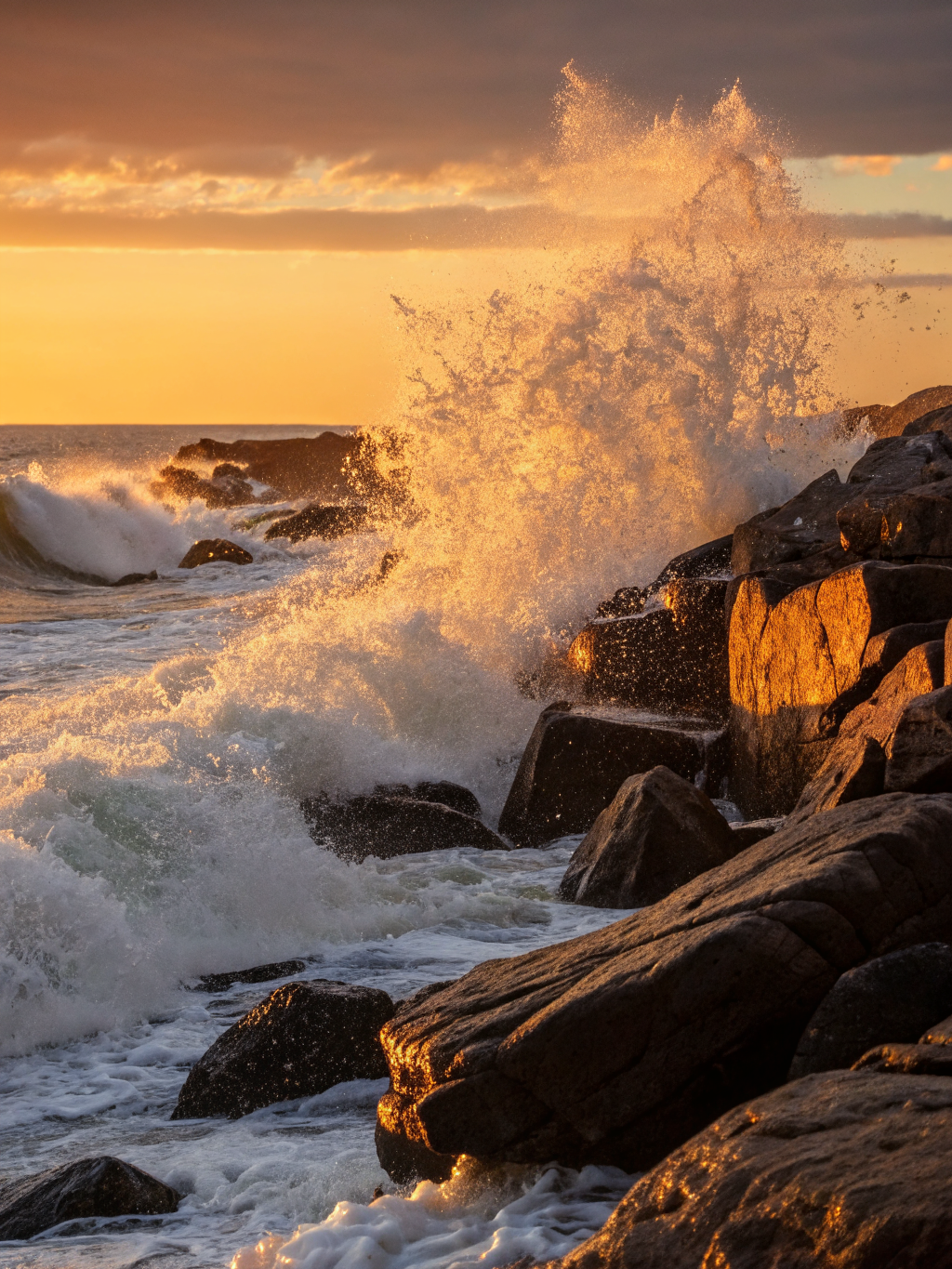 Sunset Tide Surge Poster — Golden Hour Ocean Art Print