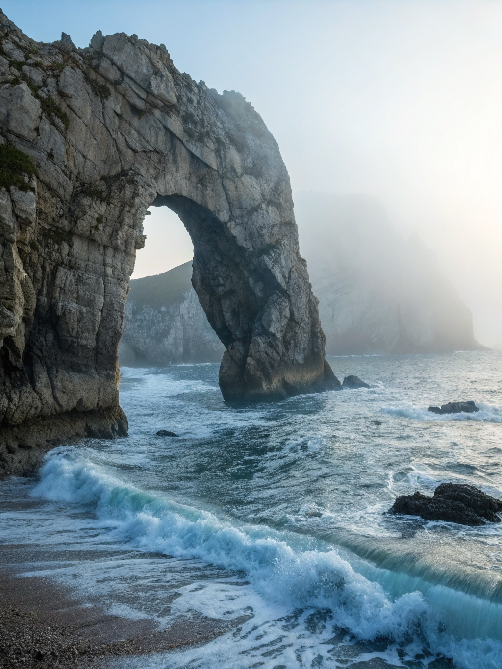 Mist-Veiled Archway Poster — Ethereal Ocean Art Print